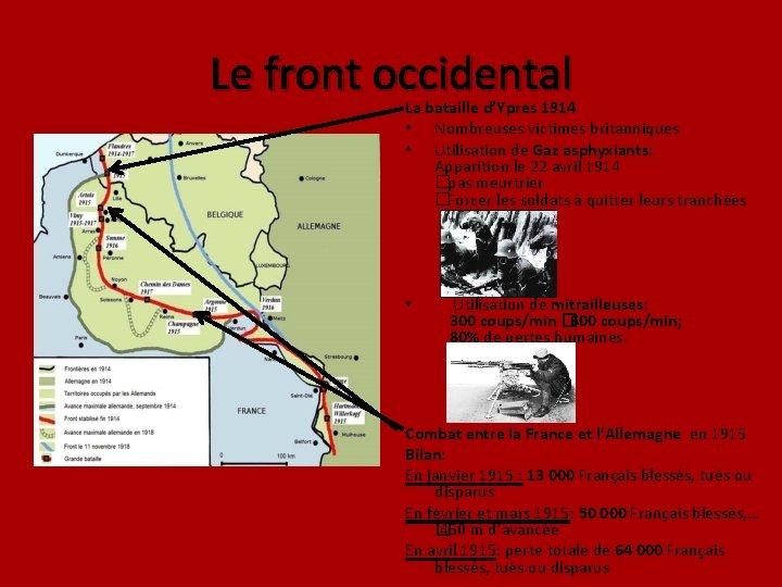 Le front occidental La bataille d’Ypres 1914 • Nombreuses victimes britanniques • Utilisation de