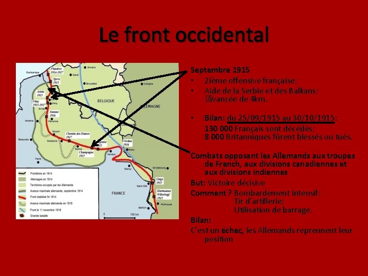 Le front occidental Septembre 1915 • 2 ième offensive française; • Aide de la