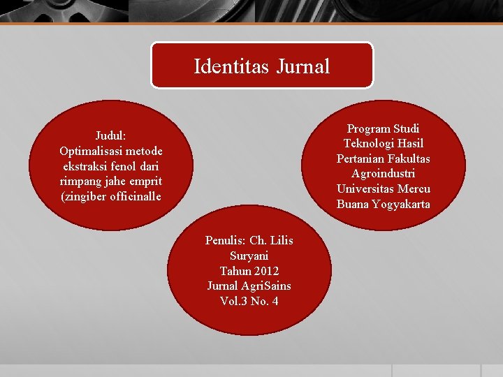 Identitas Jurnal Program Studi Teknologi Hasil Pertanian Fakultas Agroindustri Universitas Mercu Buana Yogyakarta Judul: