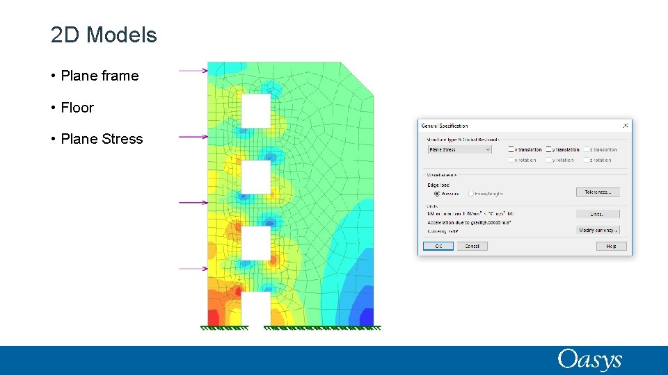 2 D Models • Plane frame • Floor • Plane Stress 