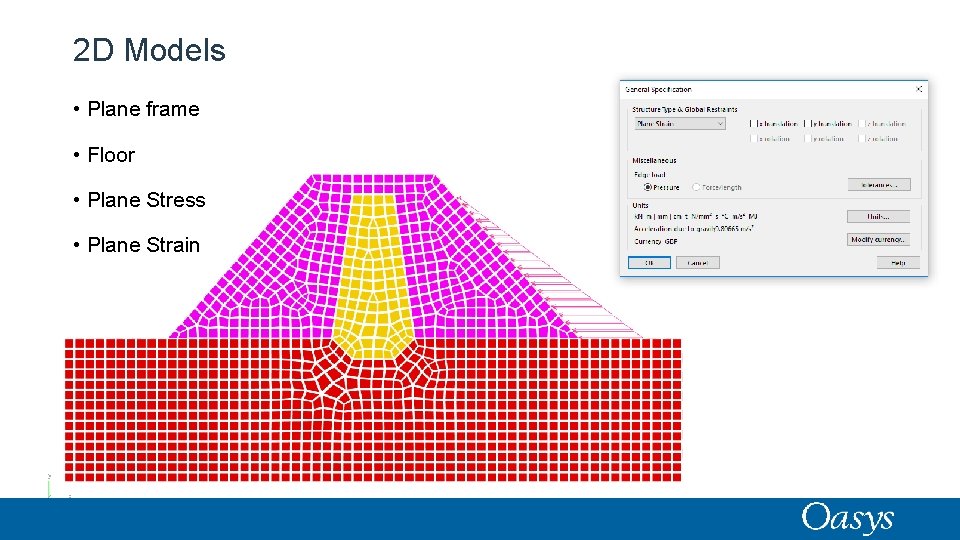 2 D Models • Plane frame • Floor • Plane Stress • Plane Strain