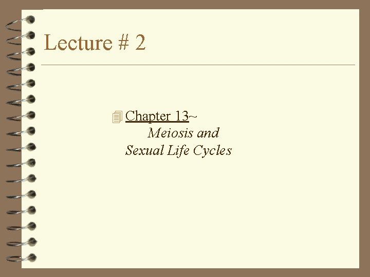 Lecture # 2 4 Chapter 13~ Meiosis and Sexual Life Cycles Lecture # 2 4 Chapter 13~ Meiosis and Sexual Life Cycles