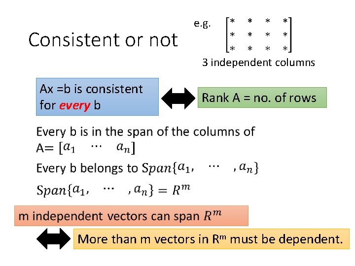 Consistent or not e. g. 3 independent columns Ax =b is consistent for every