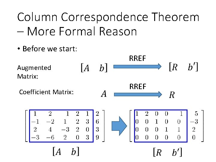 Column Correspondence Theorem – More Formal Reason • Before we start: Augmented Matrix: Coefficient