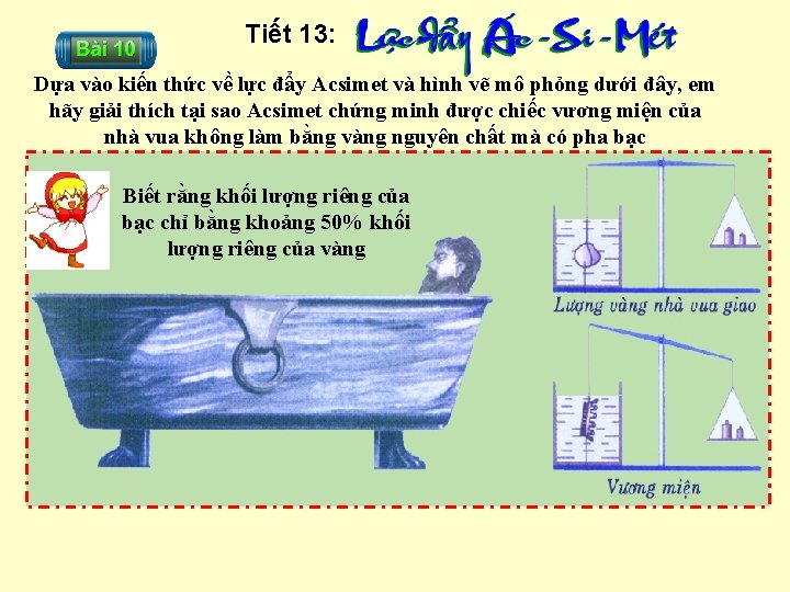 Tiết 13: Dựa vào kiến thức về lực đẩy Acsimet và hình vẽ mô