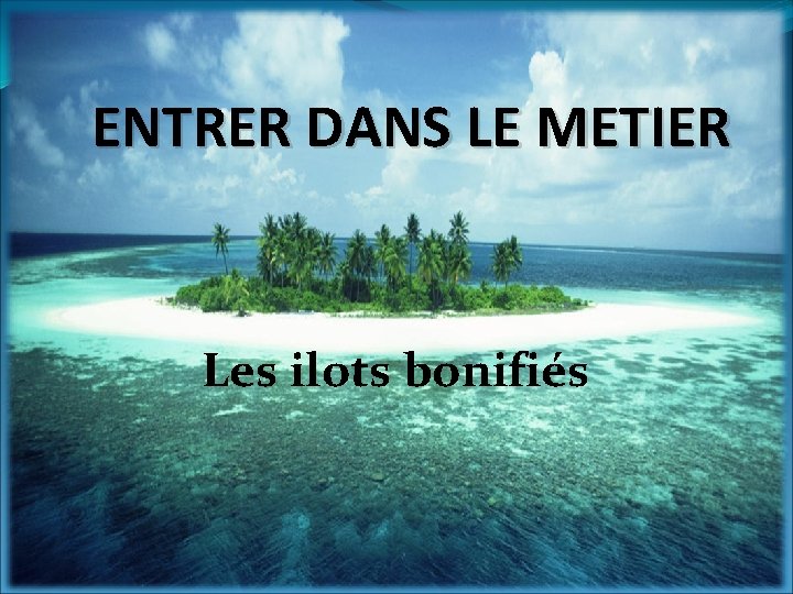 ENTRER DANS LE METIER Les ilots bonifiés 