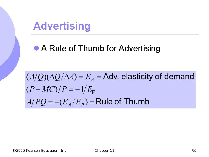 Advertising l A Rule of Thumb for Advertising © 2005 Pearson Education, Inc. Chapter