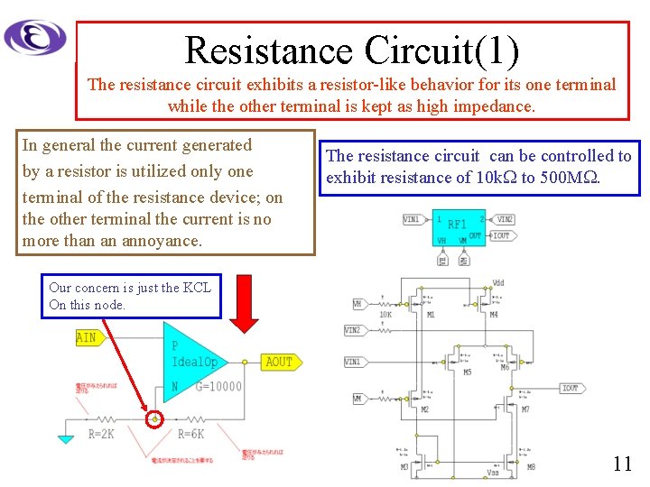 Resistance Circuit(1) The resistance circuit exhibits a resistor-like behavior for its one terminal while