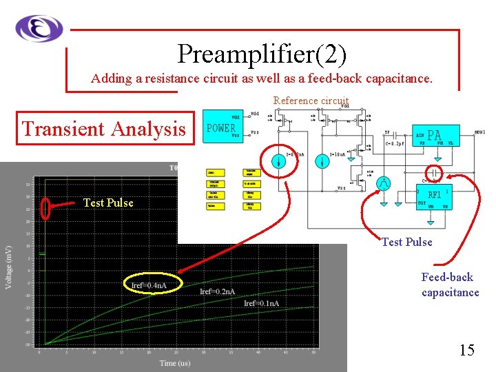 Preamplifier(2) Adding a resistance circuit as well as a feed-back capacitance. Reference circuit Transient