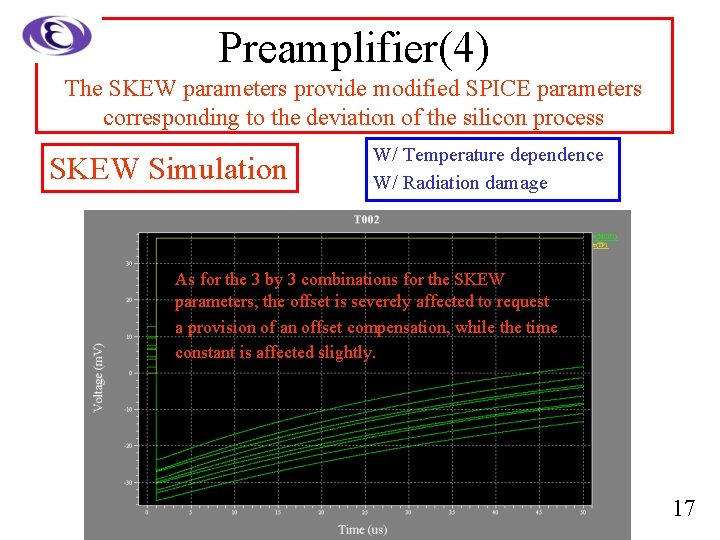 Preamplifier(4) The SKEW parameters provide modified SPICE parameters corresponding to the deviation of the