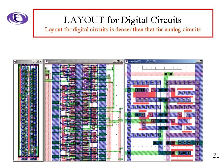 LAYOUT for Digital Circuits Layout for digital circuits is denser than that for analog