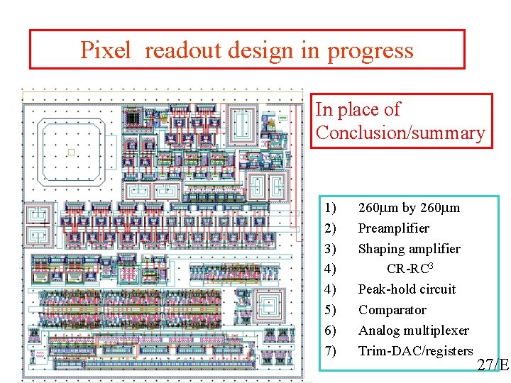 Pixel readout design in progress In place of Conclusion/summary 1) 2) 3) 4) 4)