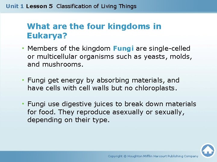 Unit 1 Lesson 5 Classification of Living Things What are the four kingdoms in