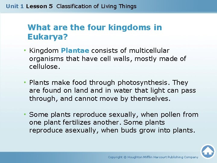 Unit 1 Lesson 5 Classification of Living Things What are the four kingdoms in