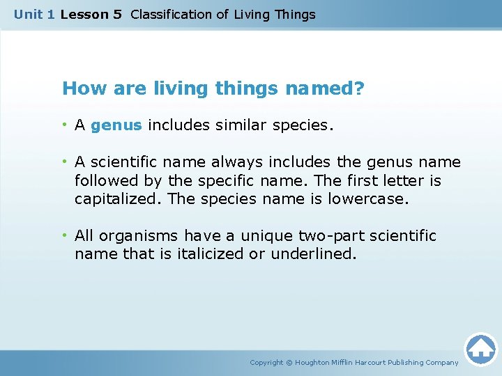 Unit 1 Lesson 5 Classification of Living Things How are living things named? •