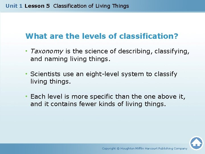 Unit 1 Lesson 5 Classification of Living Things What are the levels of classification?