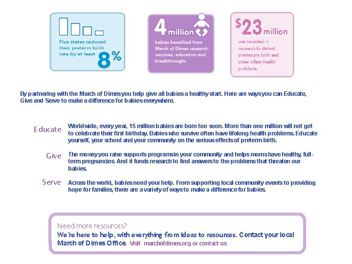 By partnering with the March of Dimes you help give all babies a healthy