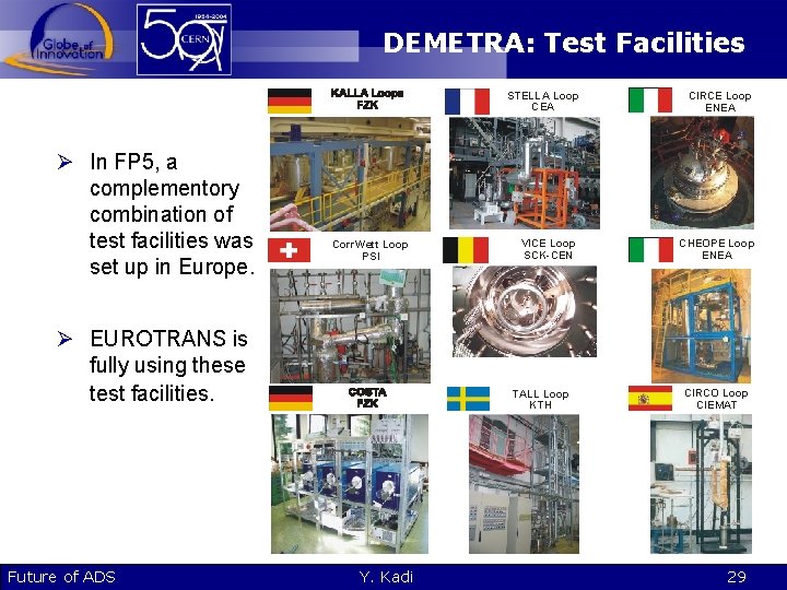 DEMETRA: Test Facilities Ø In FP 5, a complementory combination of test facilities was