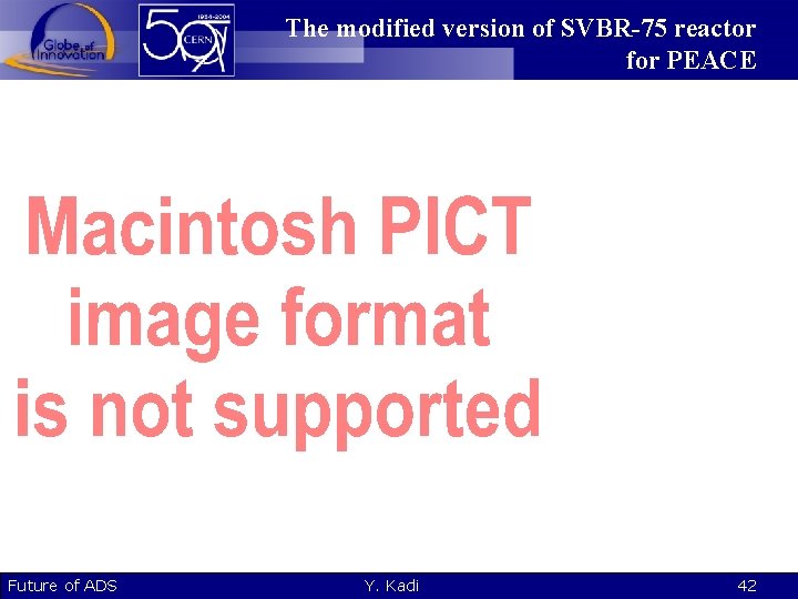 The modified version of SVBR-75 reactor for PEACE Future of ADS Y. Kadi 42