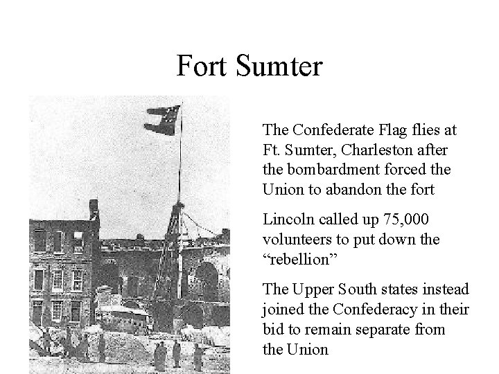 Fort Sumter The Confederate Flag flies at Ft. Sumter, Charleston after the bombardment forced