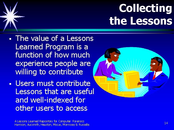 Collecting the Lessons § The value of a Lessons Learned Program is a function