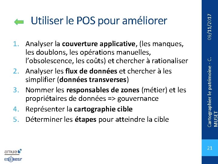 09/11/2017 1. Analyser la couverture applicative, (les manques, les doublons, les opérations manuelles, l’obsolescence,