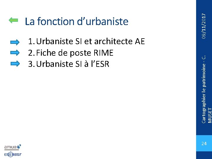 09/11/2017 1. Urbaniste SI et architecte AE 2. Fiche de poste RIME 3. Urbaniste