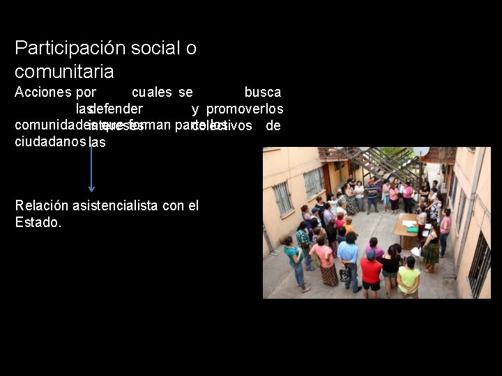 Participación social o comunitaria Acciones por cuales se busca lasdefender y promoverlos comunidades que