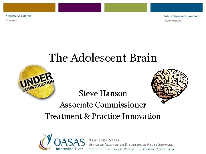 The Adolescent Brain Steve Hanson Associate Commissioner Treatment & Practice Innovation 