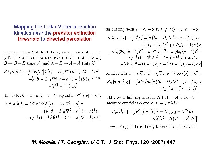 Mapping the Lotka-Volterra reaction kinetics near the predator extinction threshold to directed percolation M.