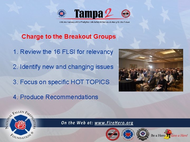 Charge to the Breakout Groups 1. Review the 16 FLSI for relevancy 2. Identify