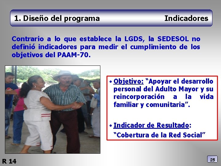 1. Diseño del programa Indicadores Contrario a lo que establece la LGDS, la SEDESOL