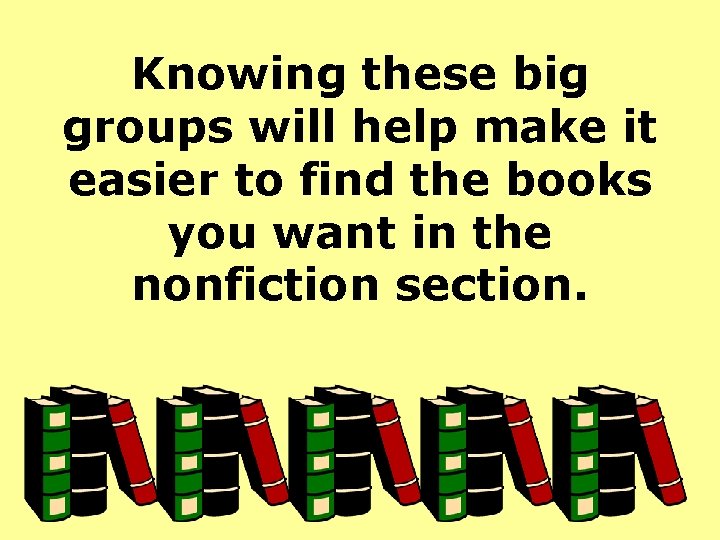 Knowing these big groups will help make it easier to find the books you