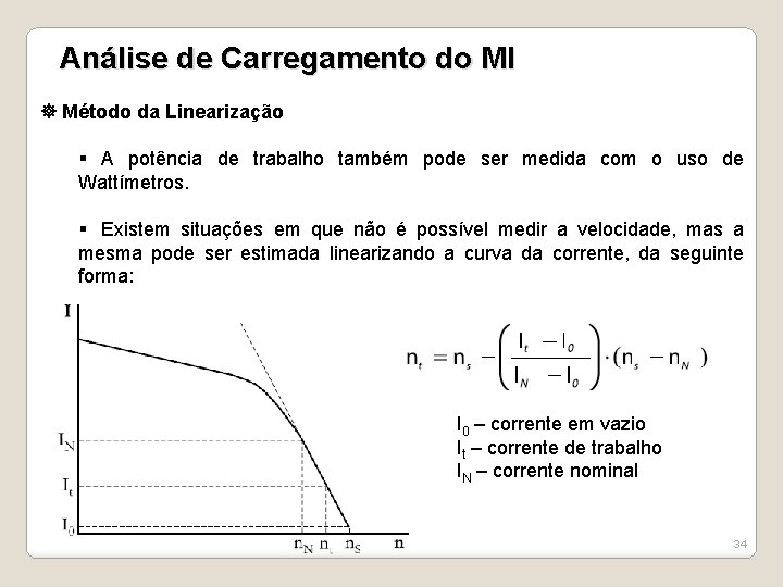 Análise de Carregamento do MI Método da Linearização § A potência de trabalho também