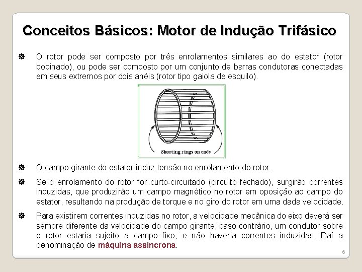 Conceitos Básicos: Motor de Indução Trifásico O rotor pode ser composto por três enrolamentos