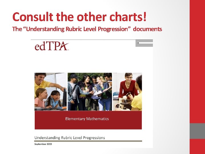Consult the other charts! The “Understanding Rubric Level Progression” documents 