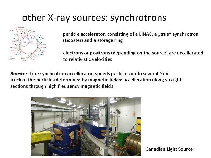 other X-ray sources: synchrotrons particle accelerator, consisting of a LINAC, a „true“ synchrotron (Booster)