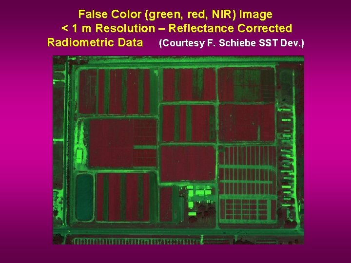 False Color (green, red, NIR) Image < 1 m Resolution – Reflectance Corrected Radiometric