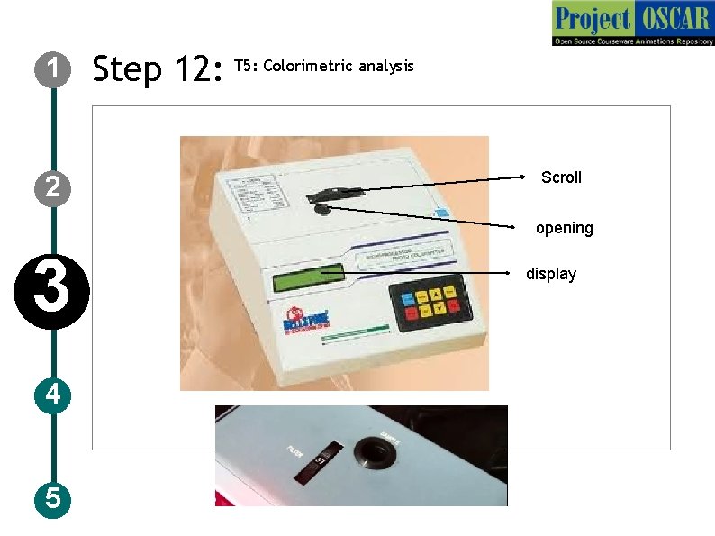 1 2 Step 12: T 5: Colorimetric analysis Scroll opening 3 4 5 display