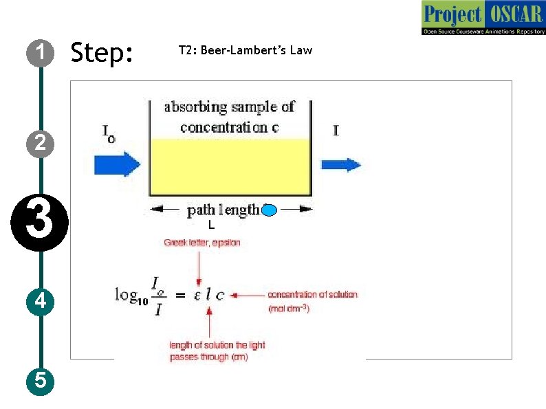 1 Step: T 2: Beer-Lambert’s Law 2 3 4 5 L 