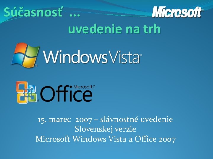 Súčasnosť. . . uvedenie na trh 15. marec 2007 – slávnostné uvedenie Slovenskej verzie