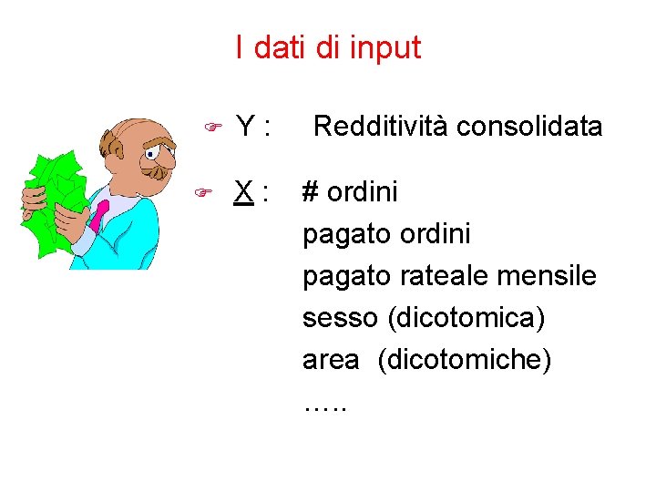 I dati di input F Y : F X : Redditività consolidata # ordini