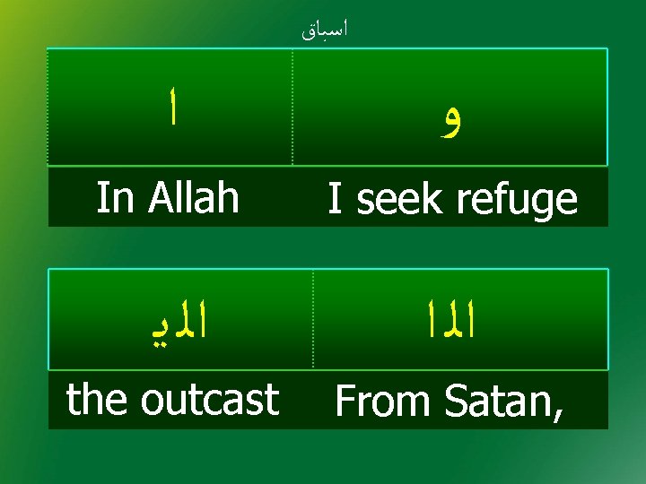  ﺍﺳﺒﺎﻕ ﺍ ﻭ In Allah I seek refuge ﺍﻟ ﻳ ﺍﻟ ﺍ the