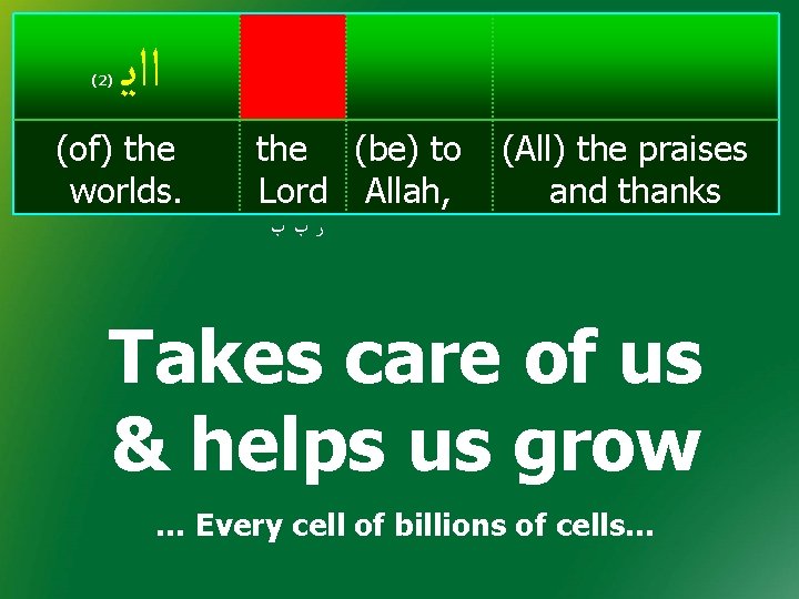 (2) ﺍﺍﻳ (of) the worlds. the (be) to Lord Allah, (All) the praises and (2) ﺍﺍﻳ (of) the worlds. the (be) to Lord Allah, (All) the praises and