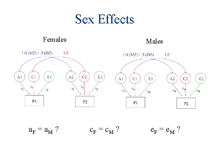 Sex Effects Females Males a. F = a. M ? c. F = c.