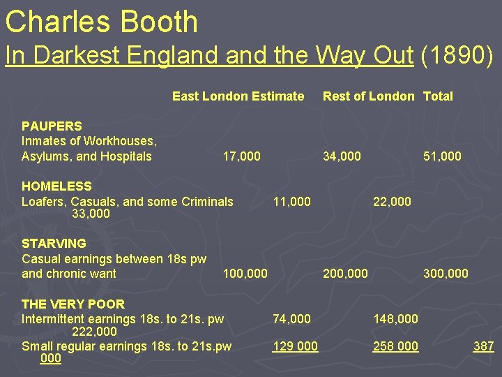 Charles Booth In Darkest England the Way Out (1890) East London Estimate PAUPERS Inmates