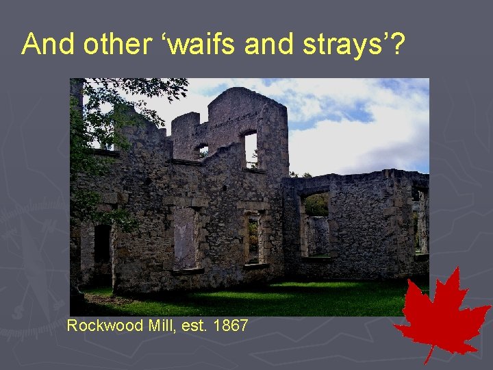 And other ‘waifs and strays’? Rockwood Mill, est. 1867 