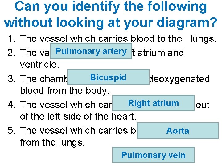 Can you identify the following without looking at your diagram? 1. The vessel which