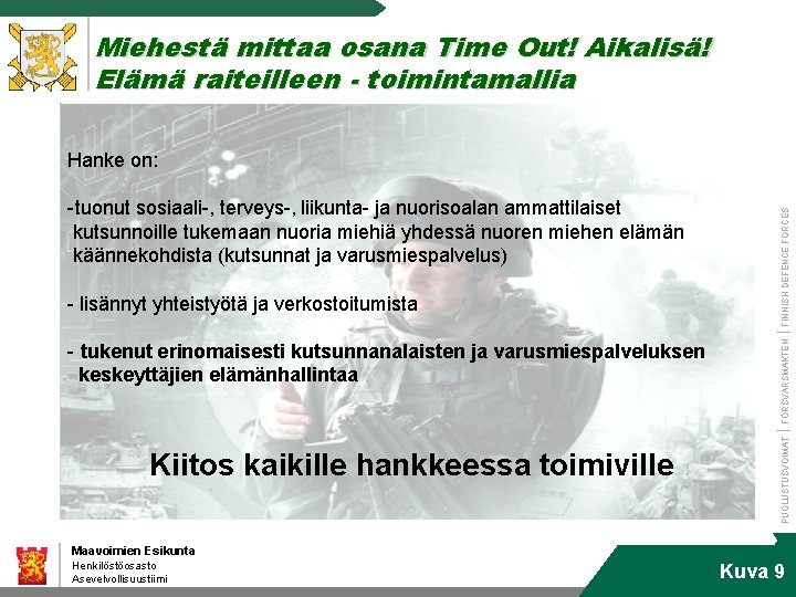 Miehestä mittaa osana Time Out! Aikalisä! Elämä raiteilleen - toimintamallia - tukenut erinomaisesti kutsunnanalaisten