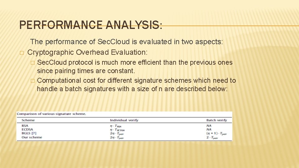 PERFORMANCE ANALYSIS: � The performance of Sec. Cloud is evaluated in two aspects: Cryptographic PERFORMANCE ANALYSIS: � The performance of Sec. Cloud is evaluated in two aspects: Cryptographic